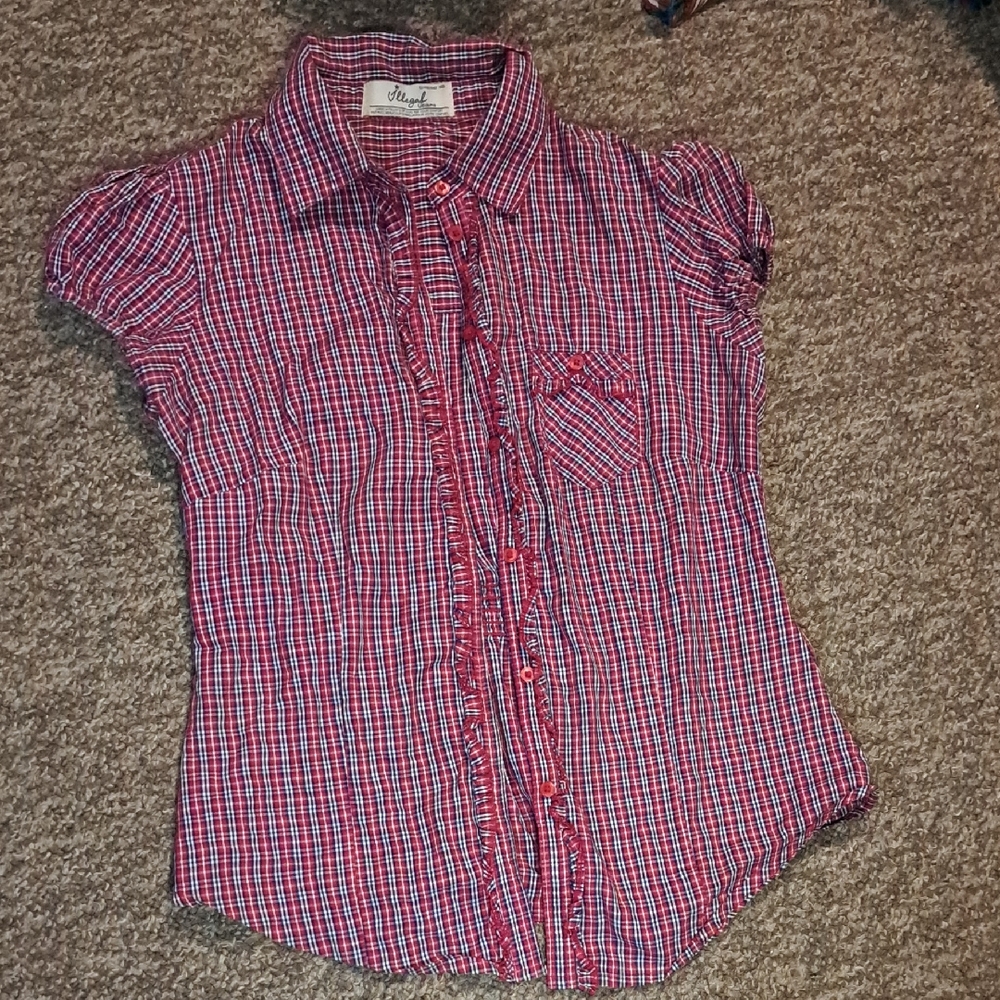 Stylish Red Plaid Button-Down Shirt for Women